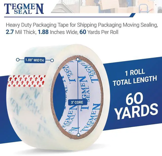 Alt view image 7 of 7 - Heavy Duty Clear Packing Tape with Dispenser Combo for Shipping, Moving & Storage,Thicker Clear Packing Tape,1.88 inches Wide, 60 Yards Per Roll, 60 Total Yards