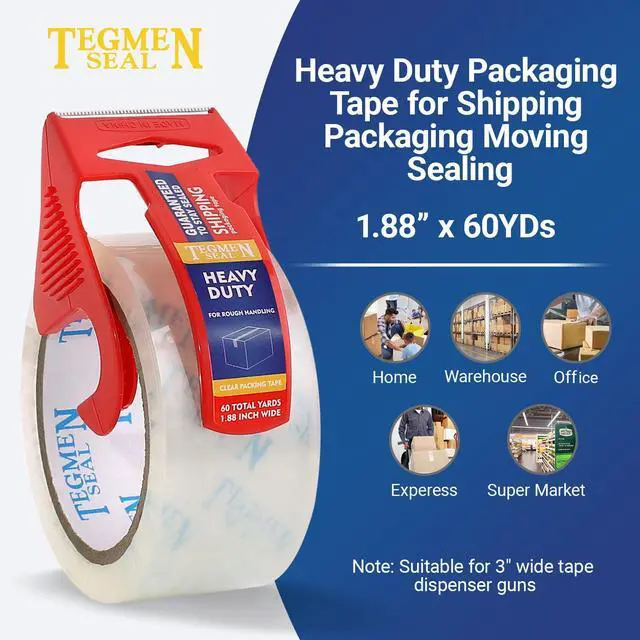Alt view image 3 of 7 - Heavy Duty Clear Packing Tape with Dispenser Combo for Shipping, Moving & Storage,Thicker Clear Packing Tape,1.88 inches Wide, 60 Yards Per Roll, 60 Total Yards
