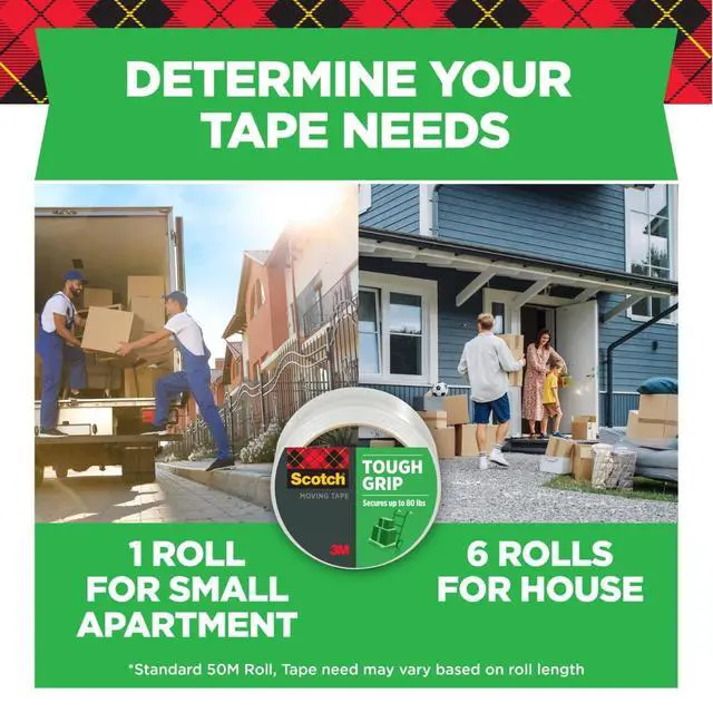 Alt view image 5 of 7 - Tough Grip Moving Packing Tape, Clear, Moving Tape that Secures Boxes up to 80 Pounds, 1.88 in. x 54.6 yd., 2 Rolls with 1 Dispenser