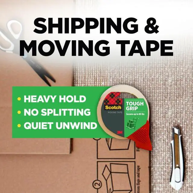Alt view image 2 of 7 - Tough Grip Moving Packing Tape, Clear, Moving Tape that Secures Boxes up to 80 Pounds, 1.88 in. x 54.6 yd., 2 Rolls with 1 Dispenser