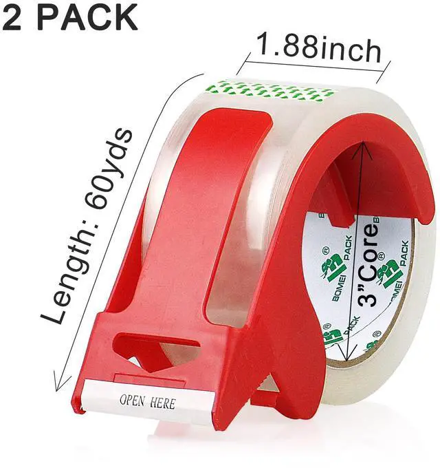 Alt view image 2 of 7 - 2 Rolls Clear Noiseless Heavy Duty Packing Tape with red Dispenser, Packaging Tape 1.88 Inches x 60Yards, 2.4mil Industrial Shipping Tape for Moving Packaging Shipping, Office & Storage
