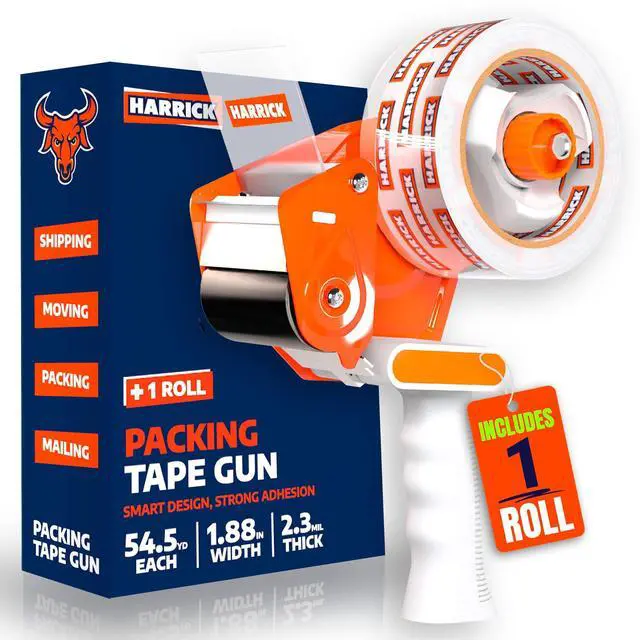 Main image of Clear Packing Tape 1.88 inch - Metal Package Tape for Home & Office - Strong & Durable Shipping Packaging Tape - Clear Packaging Tape Dispenser Heavy Duty - 1 Roll / 1 Tape Gun / 54.5 Yards