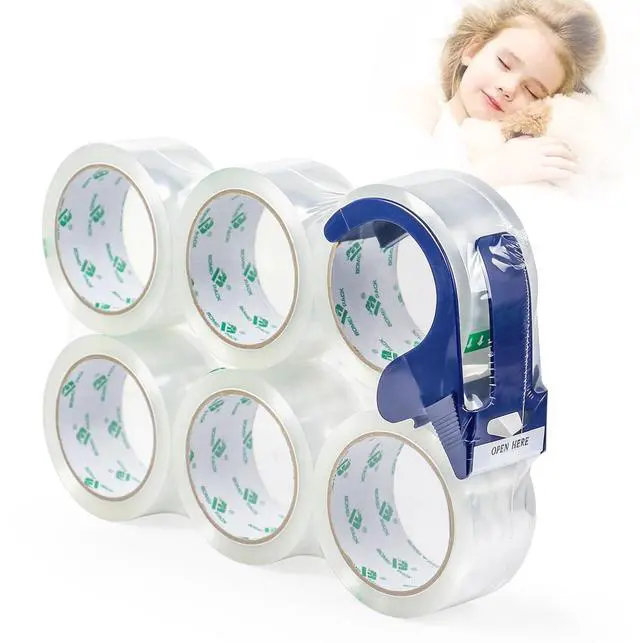 Main image of 6 Rolls Clear Silent Packing Tape, 1.88" x 60 yds with Blue Dispenser,Heavy Duty Packaging Carton Tape for Shipping Packaing Moving Sealing, 2.4mil Thickness, 60 Yards Per Roll