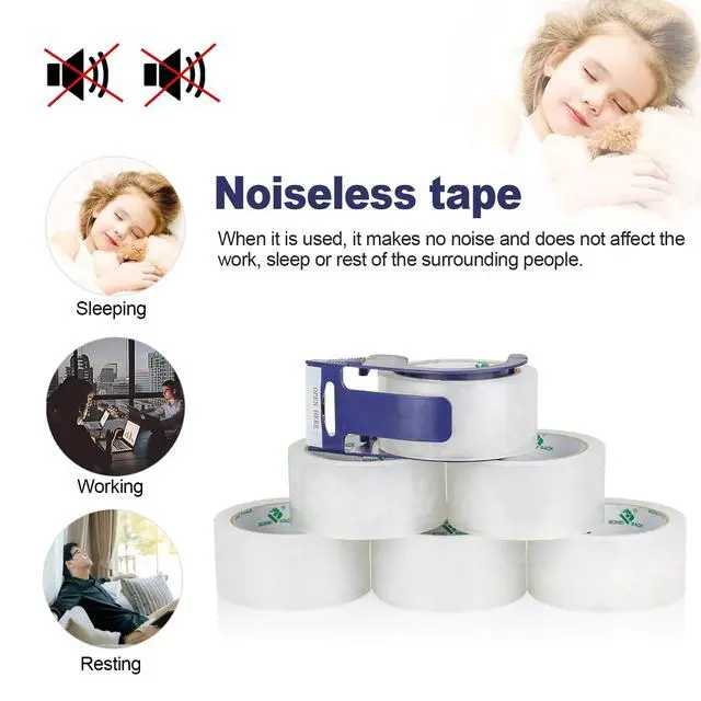 Alt view image 3 of 7 - 6 Rolls Clear Silent Packing Tape, 1.88" x 60 yds with Blue Dispenser,Heavy Duty Packaging Carton Tape for Shipping Packaing Moving Sealing, 2.4mil Thickness, 60 Yards Per Roll