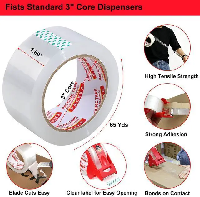 Alt view image 2 of 7 - Heavy Duty Packing Tape for Moving Boxes and Packaging Supplies, Total 390y, 6 Rolls Clear Moving Tape with Dispenser and Utility Knife, 1.89in. X65yd, Mailing and Moving Supplies, Father's Gifts