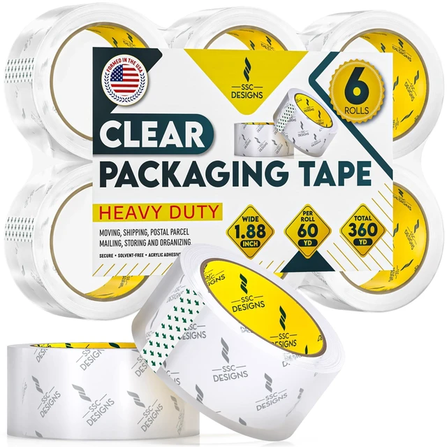 Main image of Packing Tape Clear Packaging Tape Heavy Duty Strong Shipping Refills Dispenser Transparent Thick Moving Supplies Mailing Boxes Sealing Office Storage Home - 60 Yds x 1.88" Wide x 2.7 Mil Thick 6 Rolls