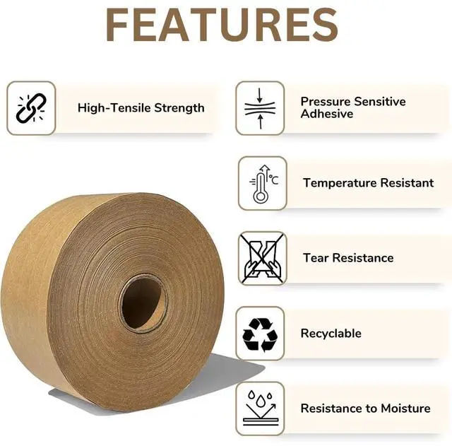 Alt view image 6 of 7 - 3'' x 450 Feet Reinforced Water Activated Gummed Kraft Paper Tape, for Heavy Duty Secure Packing Shipping, Tamper Evident Gummed Tape, Brown - 2 Rolls
