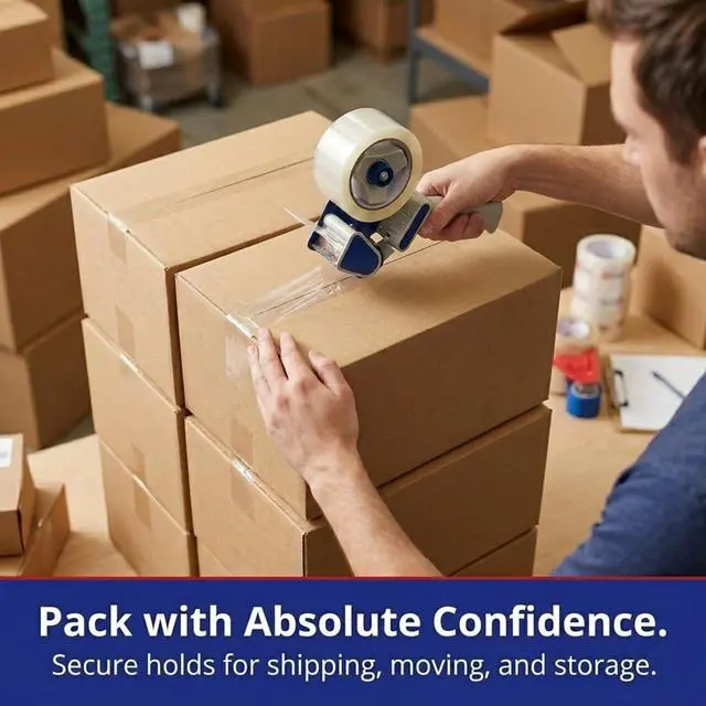 Alt view image 5 of 7 - Packing Tape 2-Rolls & Dispenser, 2" x 55 yd 2.6 Mil - Heavy Duty Clear Packaging Tape Roll for Shipping, Moving, Order Fulfillment