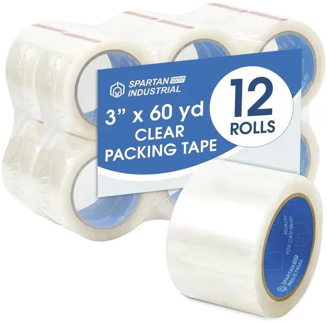 Main image of 3" X 60 yd Clear Packing Tape Rolls - 12 of Wide Heavy Duty Tape for Packing, Moving, Shipping, and More - 2.7 Mil