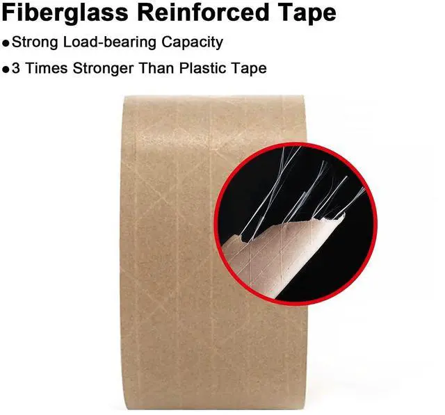 Alt view image 2 of 7 - Water Activated Tape Fiber Reinforced Packing Tape Kraft Tape 2X 165 feet Per Roll Brown Tape Gummed Paper Tape for Heavy Duty Packaging and Shipping Writable Eco-Friendly Biodegradable
