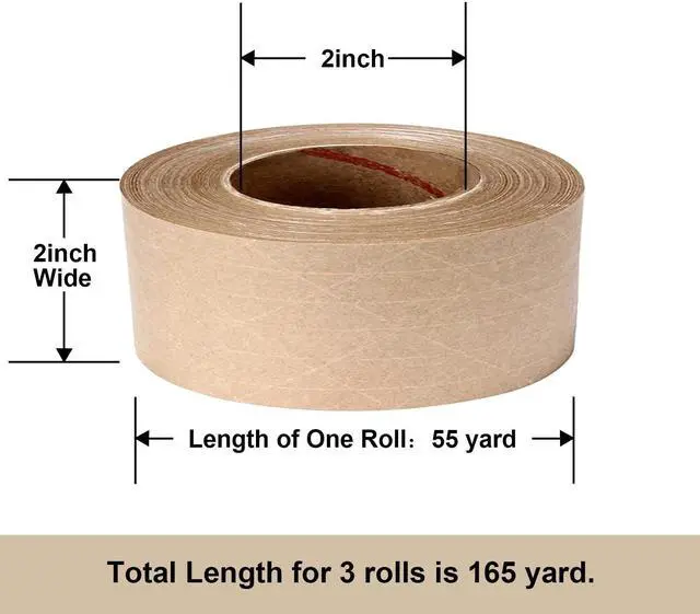 Alt view image 4 of 7 - Water Activated Tape Fiber Reinforced Packing Tape Kraft Tape 2X 165 feet Per Roll Brown Tape Gummed Paper Tape for Heavy Duty Packaging and Shipping Writable Eco-Friendly Biodegradable