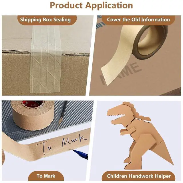 Alt view image 5 of 7 - Water Activated Tape Fiber Reinforced Packing Tape Kraft Tape 2X 165 feet Per Roll Brown Tape Gummed Paper Tape for Heavy Duty Packaging and Shipping Writable Eco-Friendly Biodegradable