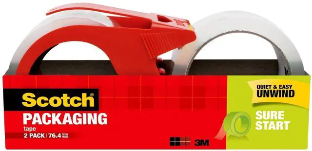Main image of Sure Start Packing Tape, Clear, Quiet Unwind and Easy Start, 1.88 in. x 38.2 yd., 2 Tape Rolls and 1 Dispenser