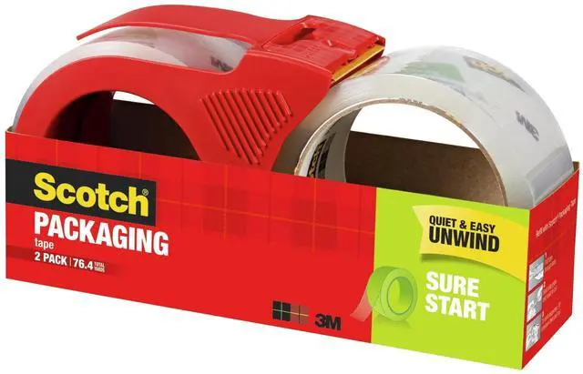 Alt view image 5 of 6 - Sure Start Packing Tape, Clear, Quiet Unwind and Easy Start, 1.88 in. x 38.2 yd., 2 Tape Rolls and 1 Dispenser
