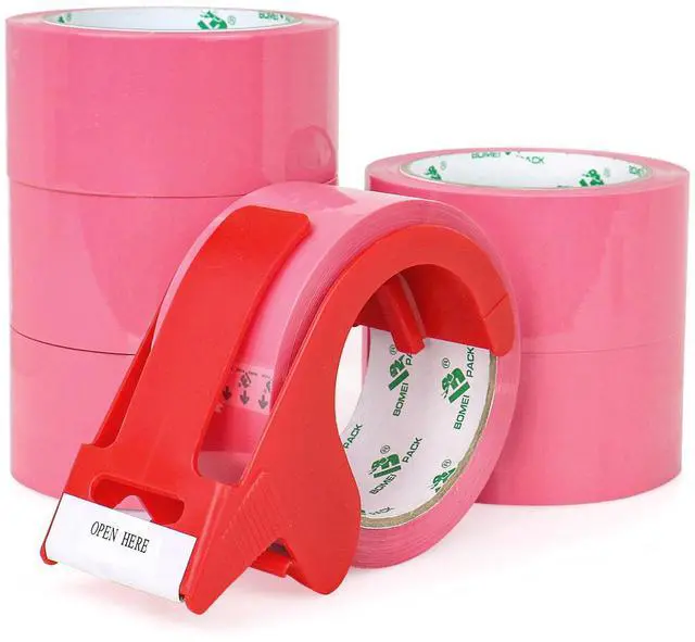 Main image of Pink Packing Tape with Dispenser, 2.6 Mil 1.88 Inch x 60 Yards, 6 Refills Rolls Pink Box Tape for Moving, Shipping and Packaging