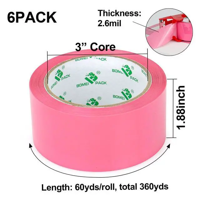 Alt view image 2 of 7 - Pink Packing Tape with Dispenser, 2.6 Mil 1.88 Inch x 60 Yards, 6 Refills Rolls Pink Box Tape for Moving, Shipping and Packaging