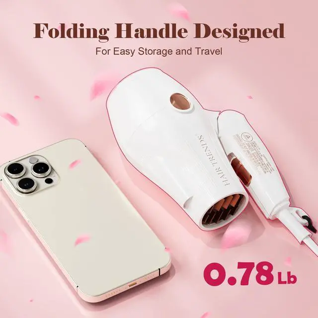 Alt view image 2 of 7 - Mini with Diffuser&Concentrator,110~250V Dual Voltage Hair Dryer Blow Dryer Mini Size for European Travel, Portable Blow Dryers for Women and Men with EU Plug