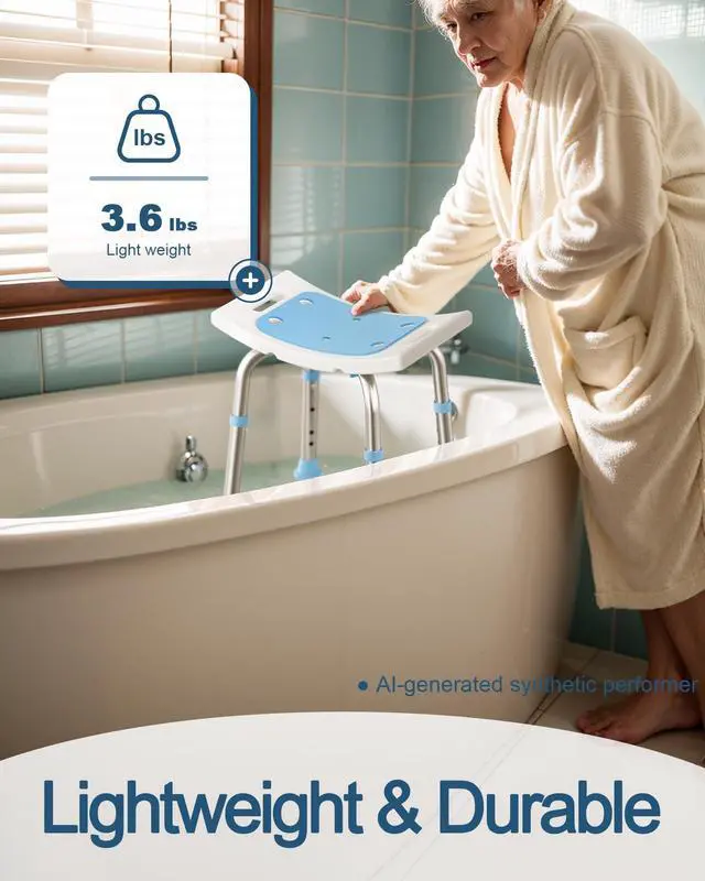 Alt view image 5 of 7 - Shower Chair for Inside Shower, 400 lbs Adjustable Shower Stool with Suction Feet, Shower Seat for Inside Tub Bathroom Bench Bath Chair for Elderly and Disabled - Light Blue