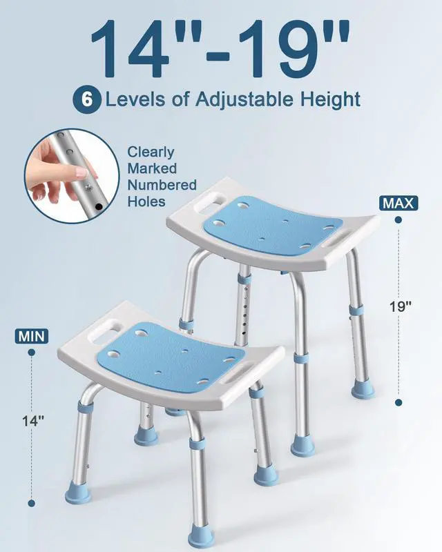 Alt view image 4 of 7 - Shower Chair for Inside Shower, 400 lbs Adjustable Shower Stool with Suction Feet, Shower Seat for Inside Tub Bathroom Bench Bath Chair for Elderly and Disabled - Light Blue