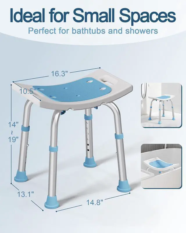 Alt view image 3 of 7 - Shower Chair for Inside Shower, 400 lbs Adjustable Shower Stool with Suction Feet, Shower Seat for Inside Tub Bathroom Bench Bath Chair for Elderly and Disabled - Light Blue