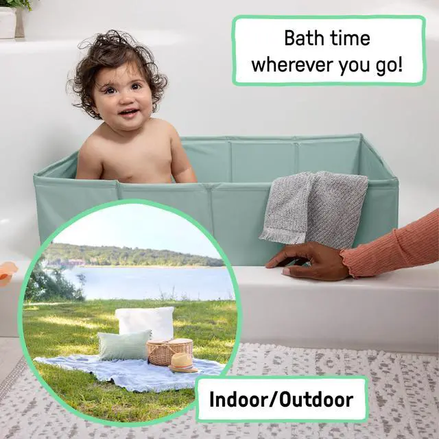 Alt view image 5 of 7 - Tuckaway Toddler Folding Tub, Converts Shower to Tub, Folds to Store, Easy to Clean, No Assembly Required, Portable Baby Bathtub for Travel, 12M-5Y, Green