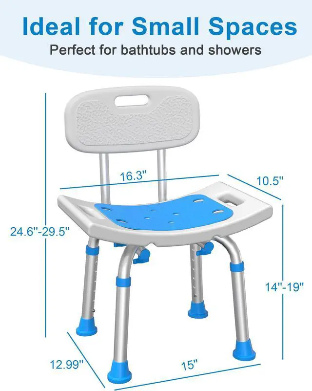 Alt view image 3 of 7 - Shower Chair for Inside Shower with Removable Back, 400 lbs Heavy Duty Bath Seat for Bathtub, Safety Bath Stool for Seniors and Disabled, Aluminum Alloy Frame