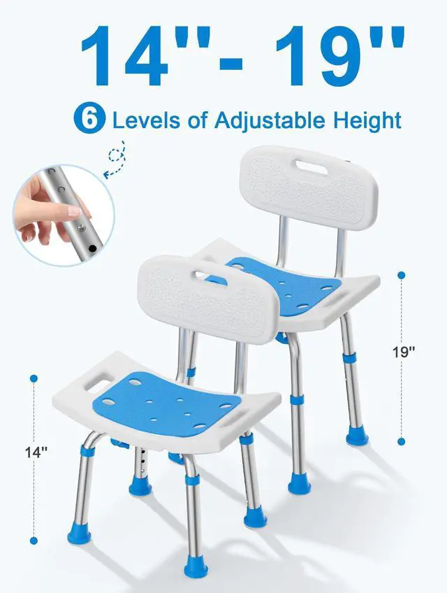 Alt view image 4 of 7 - Shower Chair for Inside Shower with Removable Back, 400 lbs Heavy Duty Bath Seat for Bathtub, Safety Bath Stool for Seniors and Disabled, Aluminum Alloy Frame