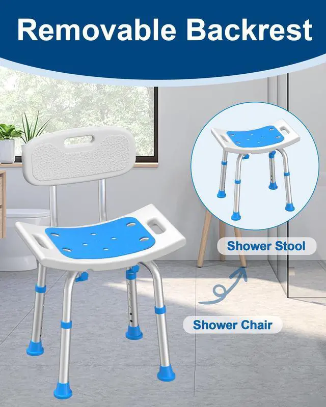 Alt view image 5 of 7 - Shower Chair for Inside Shower with Removable Back, 400 lbs Heavy Duty Bath Seat for Bathtub, Safety Bath Stool for Seniors and Disabled, Aluminum Alloy Frame