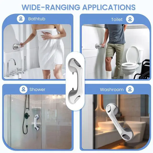 Alt view image 4 of 7 - 2 Pack 12 Inch Grab Bars for Bathtubs and Showers for Seniors, Heavy Duty Shower Handle for Elderly, Suction Cup Removable Handrails Handicap Bath Grip Bathroom Upgrade Safety Grips (Gray)