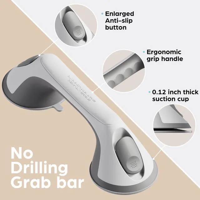 Alt view image 7 of 7 - 2 Pack 12 Inch Grab Bars for Bathtubs and Showers for Seniors, Heavy Duty Shower Handle for Elderly, Suction Cup Removable Handrails Handicap Bath Grip Bathroom Upgrade Safety Grips (Gray)