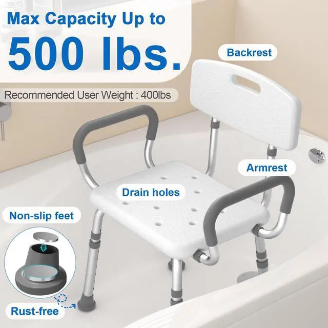 Alt view image 2 of 7 - Shower Chair for Inside Shower with Padded Armrests and Back