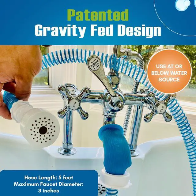 Alt view image 4 of 7 - Slip-On Bathtub Faucet Sprayer Attachment. Ultra-Flex Dog Shower Hose Adapter Portable Hose Attachment with Sprayer Pet Showerhead Attach Tub Spout 5 Foot Hose. No Install for Speedy Washing