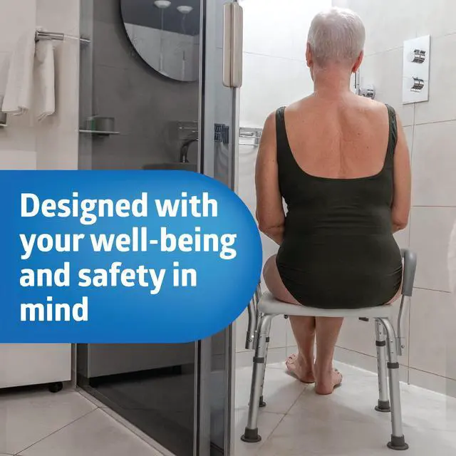 Alt view image 2 of 7 - Shower Chair Seat with Padded Armrests and Back | Heavy Duty Shower Chair for Bathtub | Slip Resistant Shower Seat with Adjustable Height | Shower Chair for Inside Shower with 350 lb Capacity