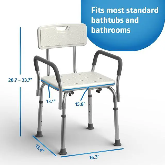 Alt view image 3 of 7 - Shower Chair Seat with Padded Armrests and Back | Heavy Duty Shower Chair for Bathtub | Slip Resistant Shower Seat with Adjustable Height | Shower Chair for Inside Shower with 350 lb Capacity