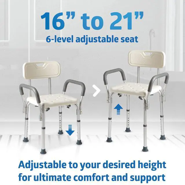 Alt view image 4 of 7 - Shower Chair Seat with Padded Armrests and Back | Heavy Duty Shower Chair for Bathtub | Slip Resistant Shower Seat with Adjustable Height | Shower Chair for Inside Shower with 350 lb Capacity
