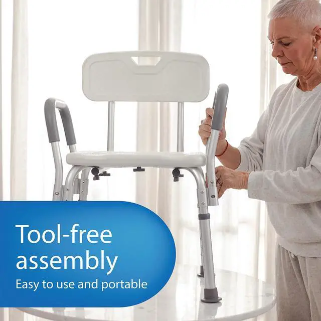 Alt view image 6 of 7 - Shower Chair Seat with Padded Armrests and Back | Heavy Duty Shower Chair for Bathtub | Slip Resistant Shower Seat with Adjustable Height | Shower Chair for Inside Shower with 350 lb Capacity