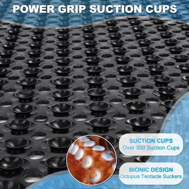 Alt view image 3 of 7 - Bathtub and Shower Mats, 40x16 Inch Extra Large Non Slip Soft Bath Tub Mat with Suction Cups and Drain Holes for Bathroom Floor and Keep Tubs Clean, Machine Washable, Black