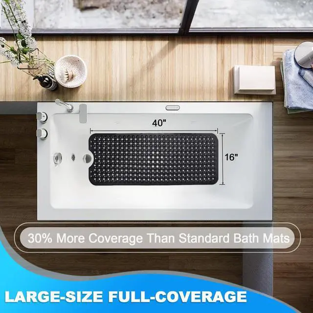 Alt view image 4 of 7 - Bathtub and Shower Mats, 40x16 Inch Extra Large Non Slip Soft Bath Tub Mat with Suction Cups and Drain Holes for Bathroom Floor and Keep Tubs Clean, Machine Washable, Black