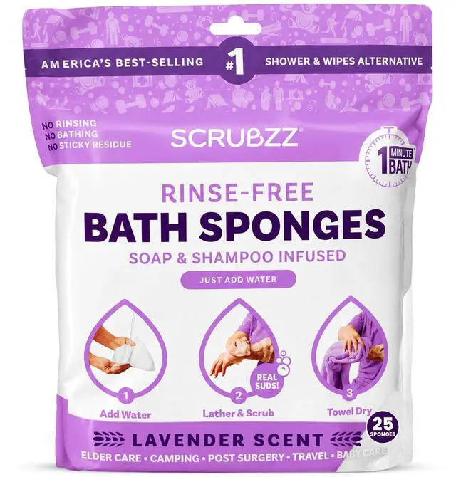 Main image of Disposable No Rinse Bathing Wipes - 25 Pack - All-in-1 Single Use Shower Wipes, Simply Dampen, Lather, and Dry Without Shampoo or Rinsing (Lavender, 1-Pack)