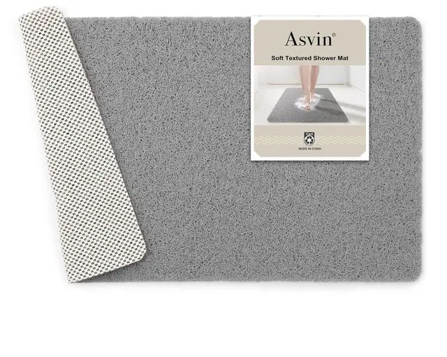 Main image of Soft Textured Bath, Shower, Tub Mat, 24x16 Inch Rectangular, Phthalate Free, Non Slip Comfort Bathtub Mats with Drain, PVC Loofah Bathroom Mat for Wet Areas, Quick Drying, Grey
