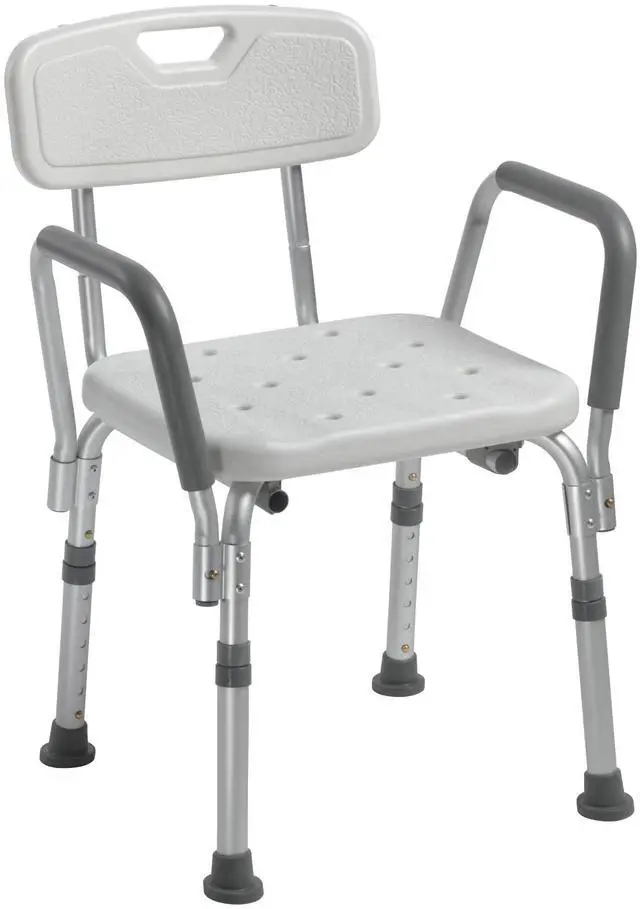 Main image of Shower Chair with Back & Padded Arms - Adjustable Height Bath Seat for Safety & Comfort - Lightweight Aluminum Construction- 350 Lb Capacity - White