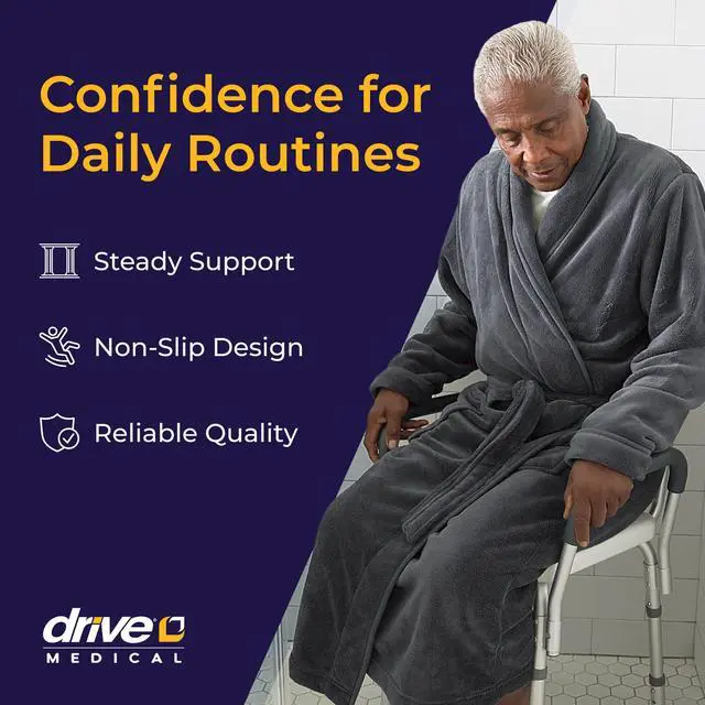 Alt view image 2 of 7 - Shower Chair with Back & Padded Arms - Adjustable Height Bath Seat for Safety & Comfort - Lightweight Aluminum Construction- 350 Lb Capacity - White