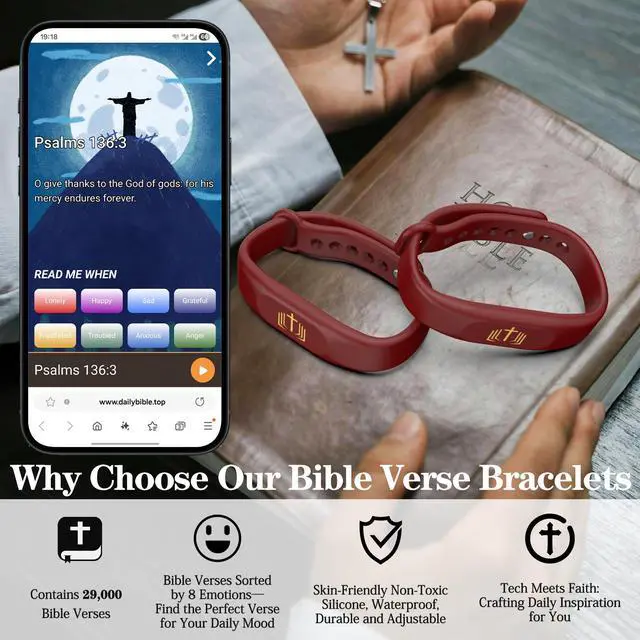 Alt view image 3 of 7 - Bible Verse Bracelet,Silicone Daily Bible Verse Bracelet,NFC-Enabled Jesus Bracelets for IOS and Android,Christian Gifts for Women,Birthday Gifts for Women,Men,Teens Gift For Mom and Father (Red Wine)