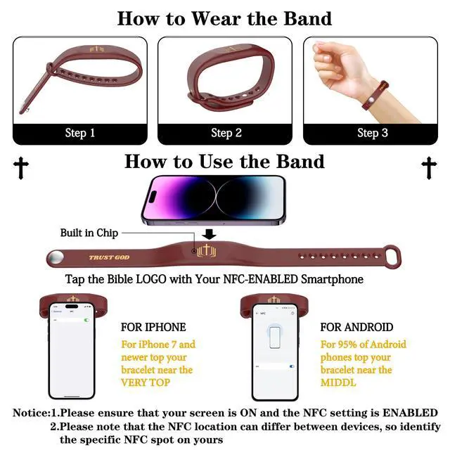 Alt view image 6 of 7 - Bible Verse Bracelet,Silicone Daily Bible Verse Bracelet,NFC-Enabled Jesus Bracelets for IOS and Android,Christian Gifts for Women,Birthday Gifts for Women,Men,Teens Gift For Mom and Father (Red Wine)