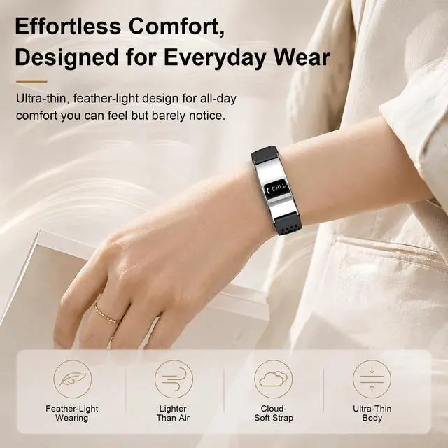 Alt view image 4 of 7 - Smart Bracelet for Women Men, Activity Fitness Tracker, Smart Wristband with Heart Rate/Blood Oxygen/Sleep Monitor/Pedometer, IPX8 Waterproof Slim Smart Watch for Android iPhone, 2 Bands,Silver