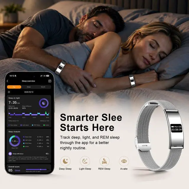 Alt view image 5 of 7 - Smart Bracelet for Women Men, Activity Fitness Tracker, Smart Wristband with Heart Rate/Blood Oxygen/Sleep Monitor/Pedometer, IPX8 Waterproof Slim Smart Watch for Android iPhone, 2 Bands,Silver