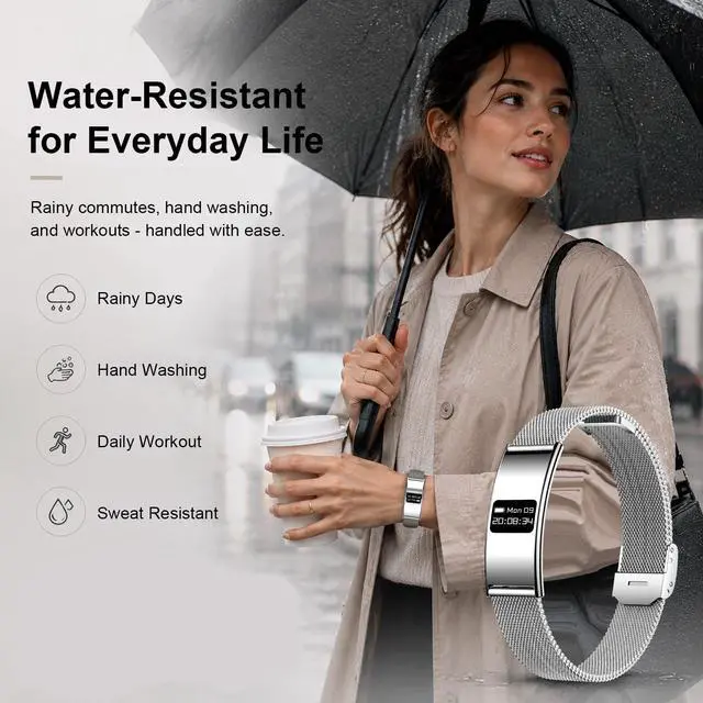 Alt view image 6 of 7 - Smart Bracelet for Women Men, Activity Fitness Tracker, Smart Wristband with Heart Rate/Blood Oxygen/Sleep Monitor/Pedometer, IPX8 Waterproof Slim Smart Watch for Android iPhone, 2 Bands,Silver