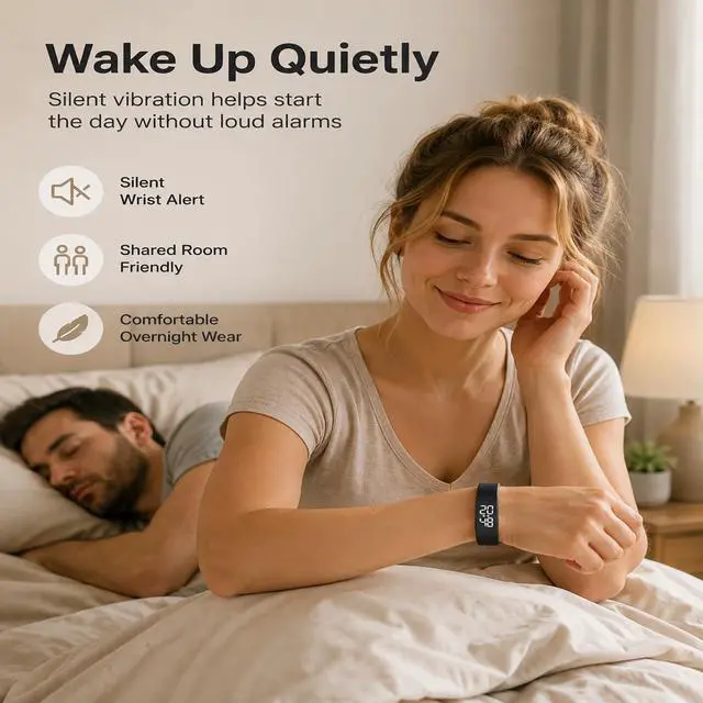 Alt view image 2 of 7 - Vibrating Alarm Wristband for Heavy Sleepers Silent Wrist Clock Vibration Watch Bracelet Shock Wake up Deaf People with Band Wearable alarmas para despertar Shocking Extremely deep Bed Shaker