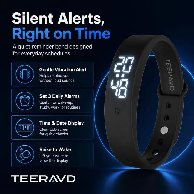 Alt view image 5 of 7 - Vibrating Alarm Wristband for Heavy Sleepers Silent Wrist Clock Vibration Watch Bracelet Shock Wake up Deaf People with Band Wearable alarmas para despertar Shocking Extremely deep Bed Shaker