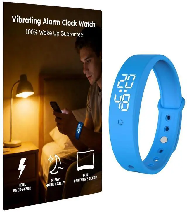 Main image of Vibrating Alarm Clock Watch for Heavy Sleepers, Silent Wake Up Bracelet & Smart Wristband, Wearable Vibration Wrist Alarm, Non-Audible Sleep Wristband for Men & Women(Blue)